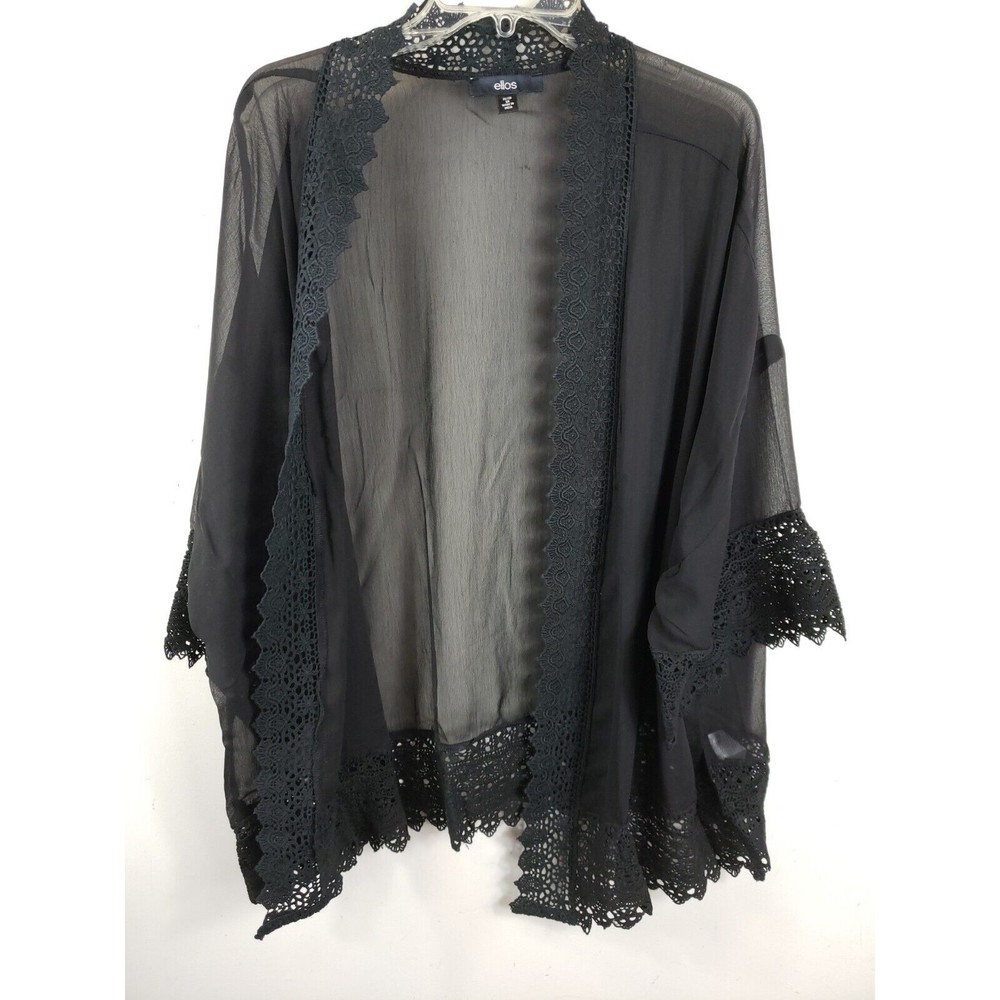 Ellos Women's 2X Lace Sheer Cardigan Short Sleeve  Black New open pckg